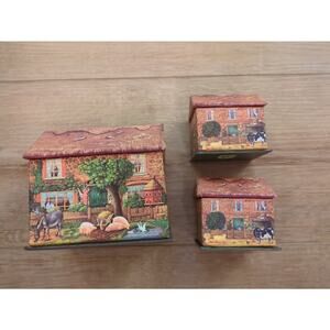 SET of 3 English Countryside Alan Cracknell Cardboard Paper House Shaped Boxes